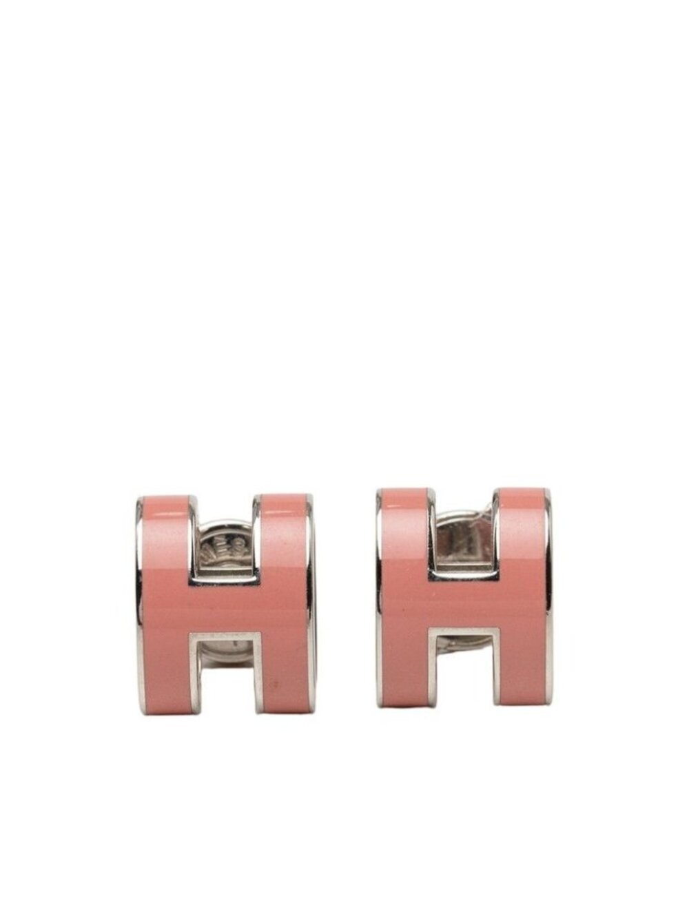 Hermes Mini Pop H Ash Earrings Silver Pink Metal